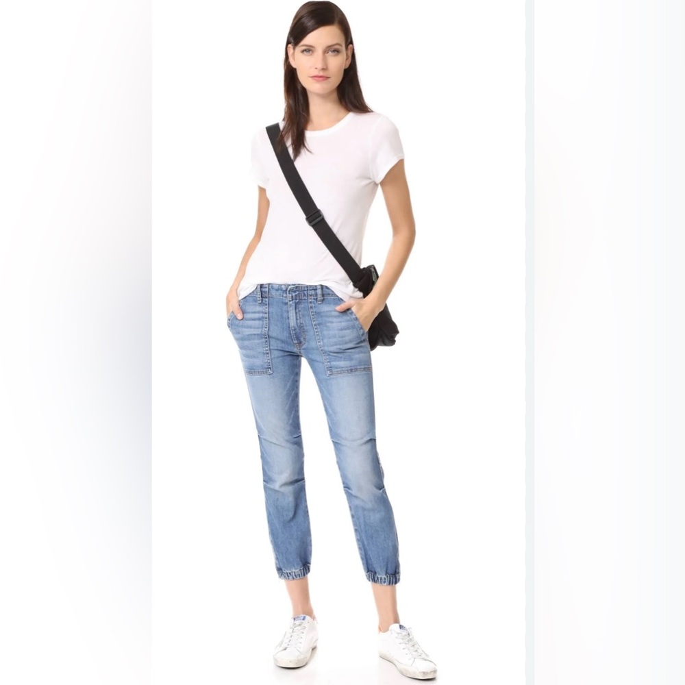 Nili Lotan Cropped French Military Jeans Duane Wash 24 Blue Denim NWT $375